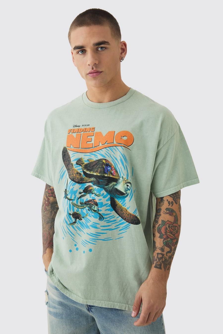 Green Oversized Finding Nemo Wash License Print T-shirt