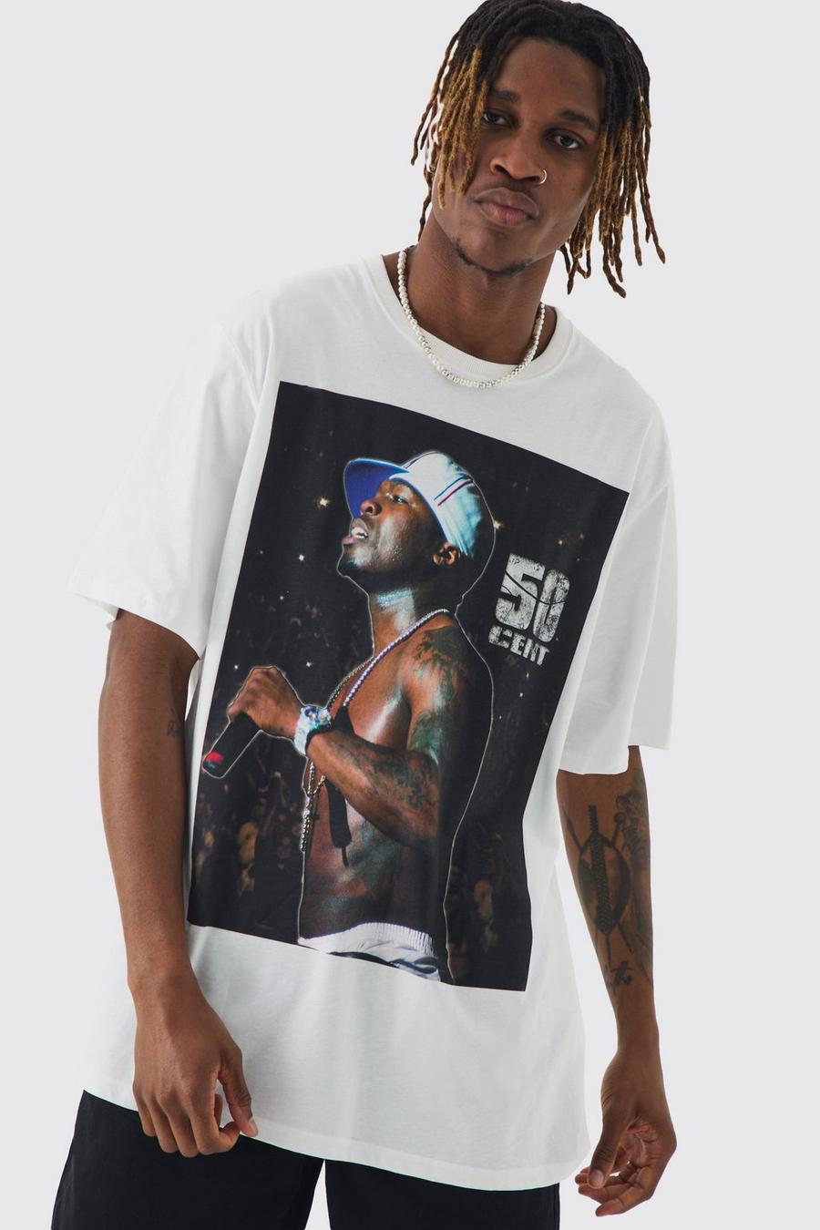 White Tall Oversized 50 Cent License Print T-shirt