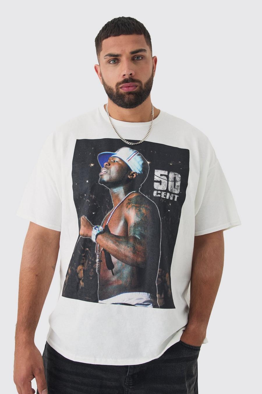 White Plus Oversized 50 Cent License Print T-shirt