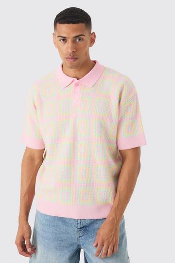 Oversized Crochet Knit Polo pink