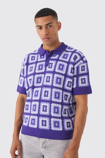 Lilac Purple Oversized Crochet Knit Polo