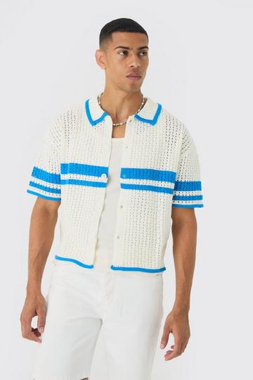 Oversized Boxy Color Block Polo Met Open Stiksels white