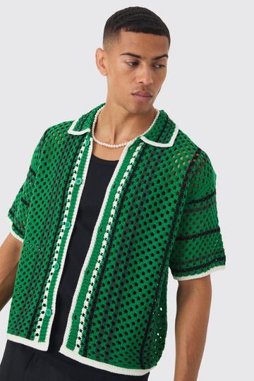 Oversized Boxy Open Stitch Stripe Knit Shirt green