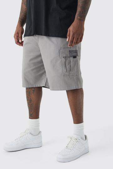 Plus Fixed Waist Twill Relaxed Cargo Zip Detail Tab Short grey