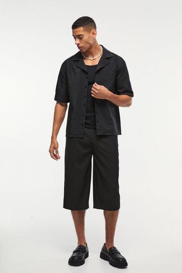 Oversized Seersucker Stripe Revere Shirt & Relaxed Short Set black