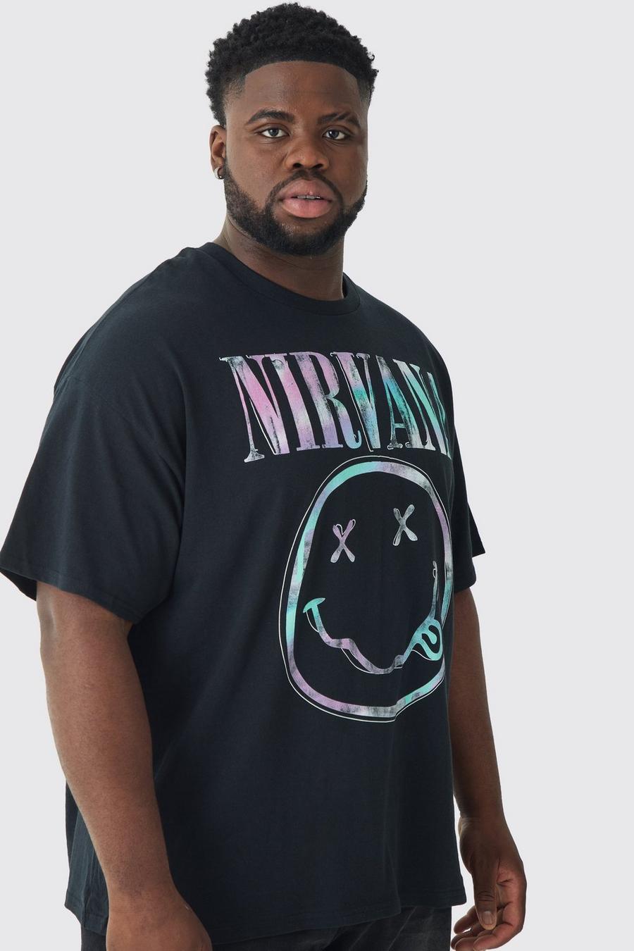 Black Plus Gelicenseerd Tie Dye Nirvana T-Shirt Met Logo image number 1