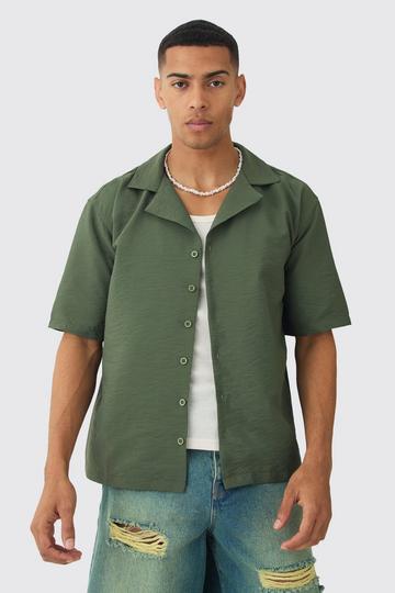 Oversized Crinkle Revere Shirt khaki