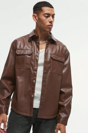 Oversized PU Long Sleeve Overshirt chocolate