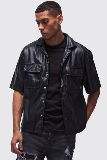 Black Oversized PU Short Sleeve Overshirt