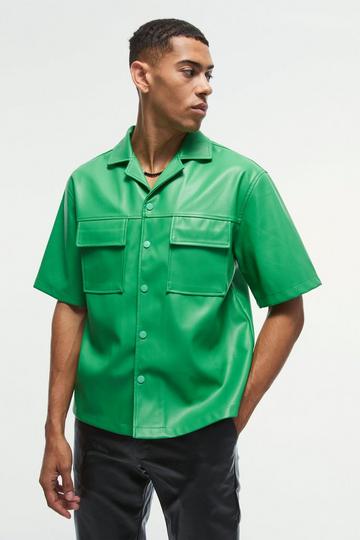 Green Oversized Pu Short Sleeve Overshirt