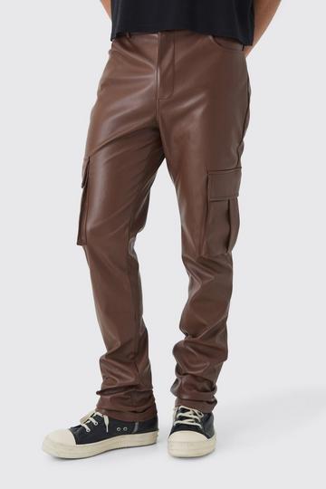 Slim Fit Stacked Flared Cargo PU Trouser chocolate