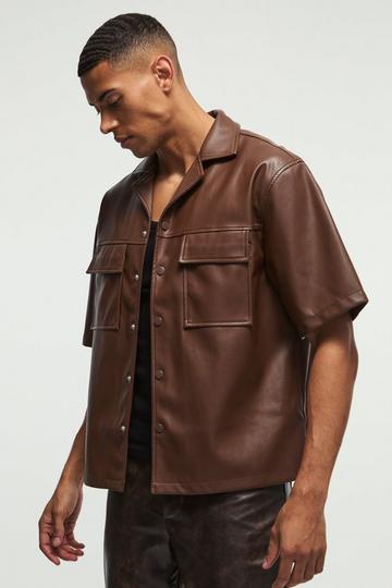 Oversized Pu Short Sleeve Overshirt chocolate