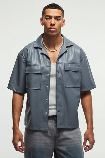 Oversized Pu Short Sleeve Overshirt charcoal