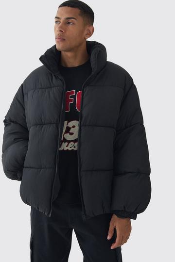 Man Tab Boxy Heavy Padded Puffer Jacket In Black black