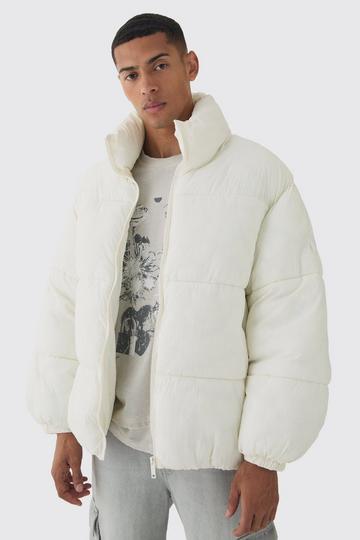 White Man Tab Boxy Heavy Padded Puffer Jacket In Ecru