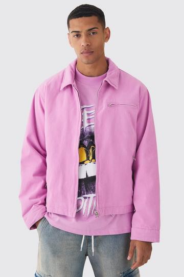 Pink Washed Padded Twill Worker Jacket In Pink