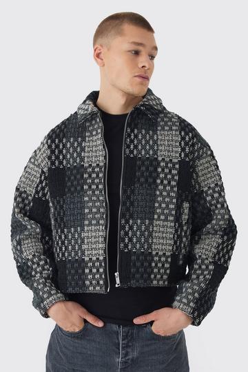 Boxy Check Harrington Jacket In Grey grey