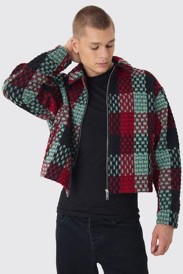 Boxy Check Harrington Jacket In Red red