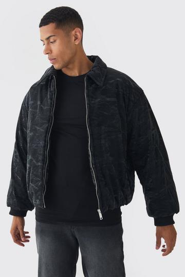 Liquid Satin Pu Padded Collared Bomber Jacket In Black black