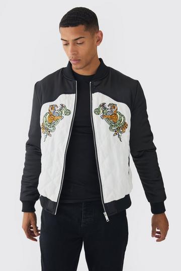 Worldwide Satin Quilted Padded Bomber Jacket In Black black