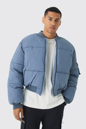 Extreme Padded Texture Bomber Jacket In Slate slate