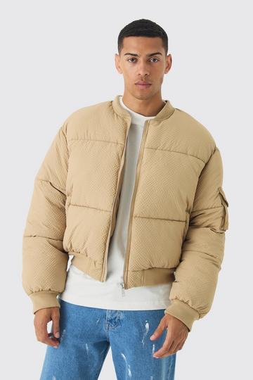 Extreme Padded Texture Bomber Jacket In Sand sand