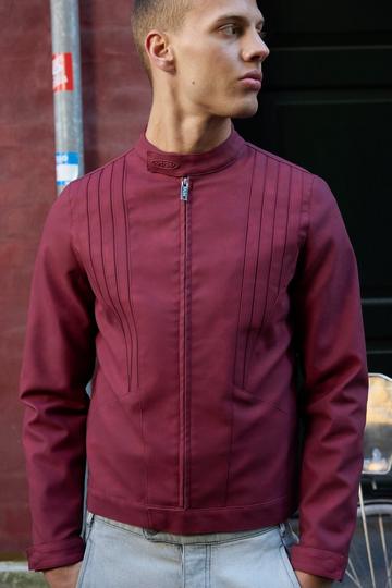 Red Man Washed Pu Tonal Biker Jacket In Burgundy