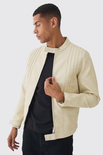 Man Washed Pu Tonal Biker Jacket In Ecru ecru