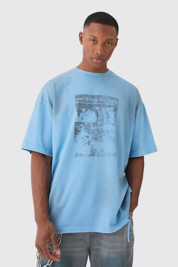 Premium Oversized Washed & Printed T-shirt dusty blue