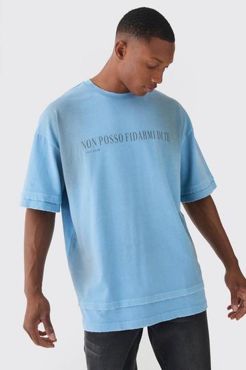 Premium Oversized Faux Layer Washed & Embroidered T-shirt dusty blue