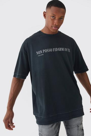 Premium Oversized Faux Layer Washed & Embroidered T-shirt black