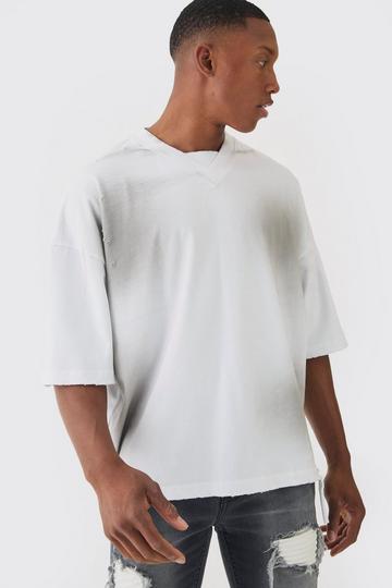 Premium Oversized V Neck Dropped Shoulder Top Stitched, Washed T-shirt white