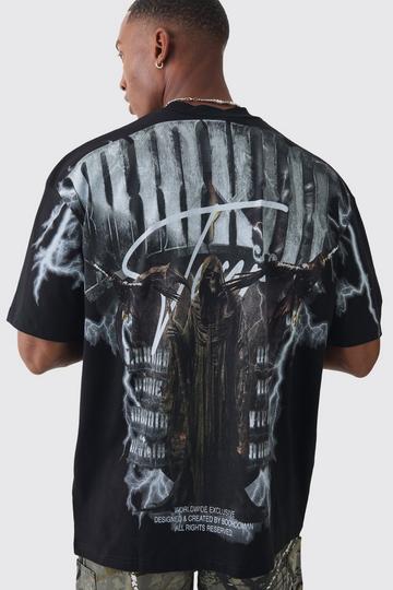 Oversized Extended Neck Extreme Gothic Back Graphic T-shirt black