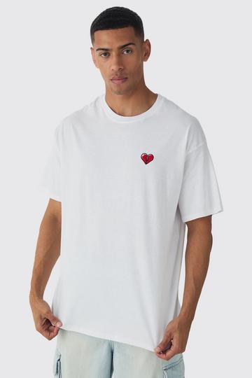 Oversized Broken Heart Embroidered T-shirt white