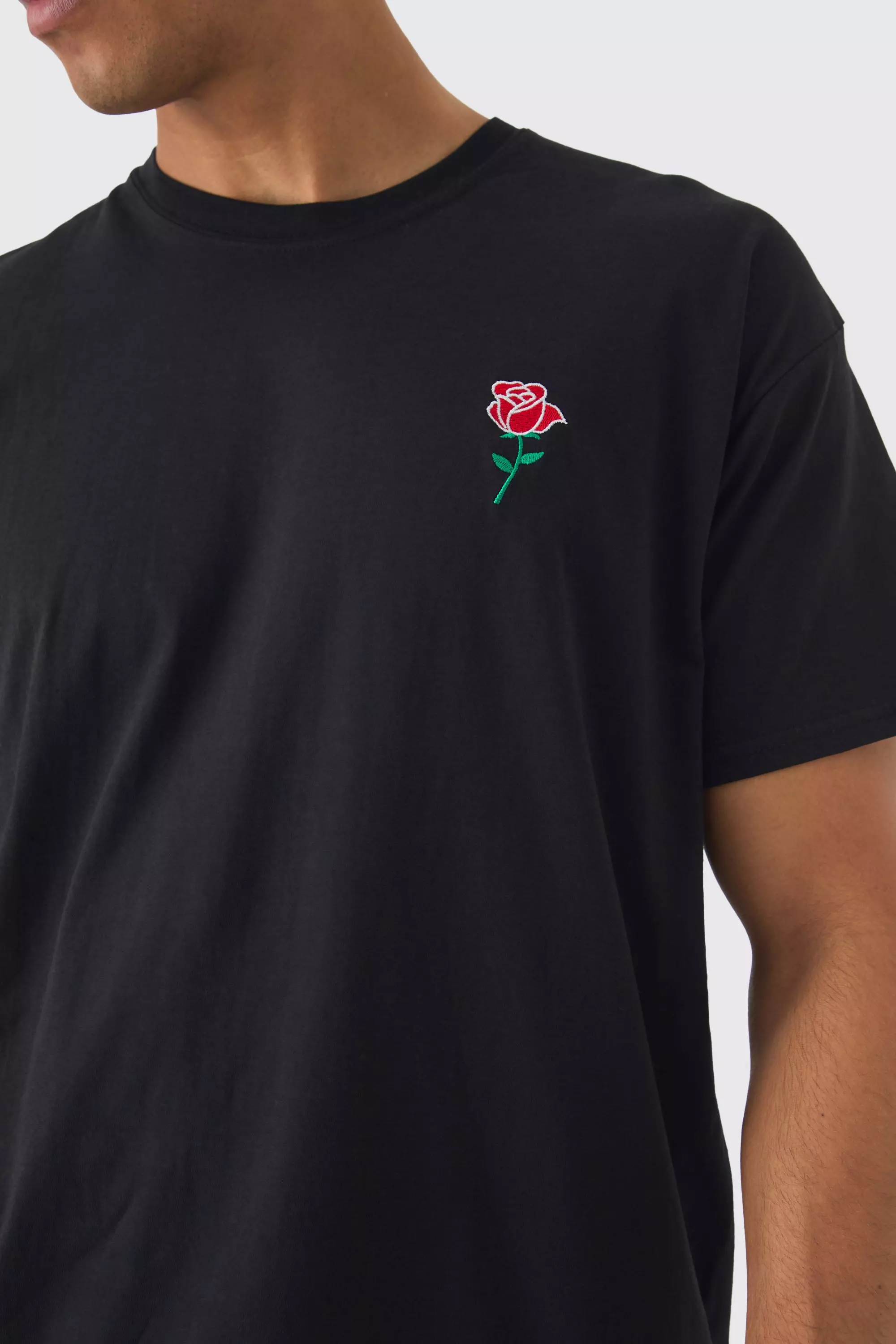 Black Oversized Rose Embroidered T-shirt alternative image