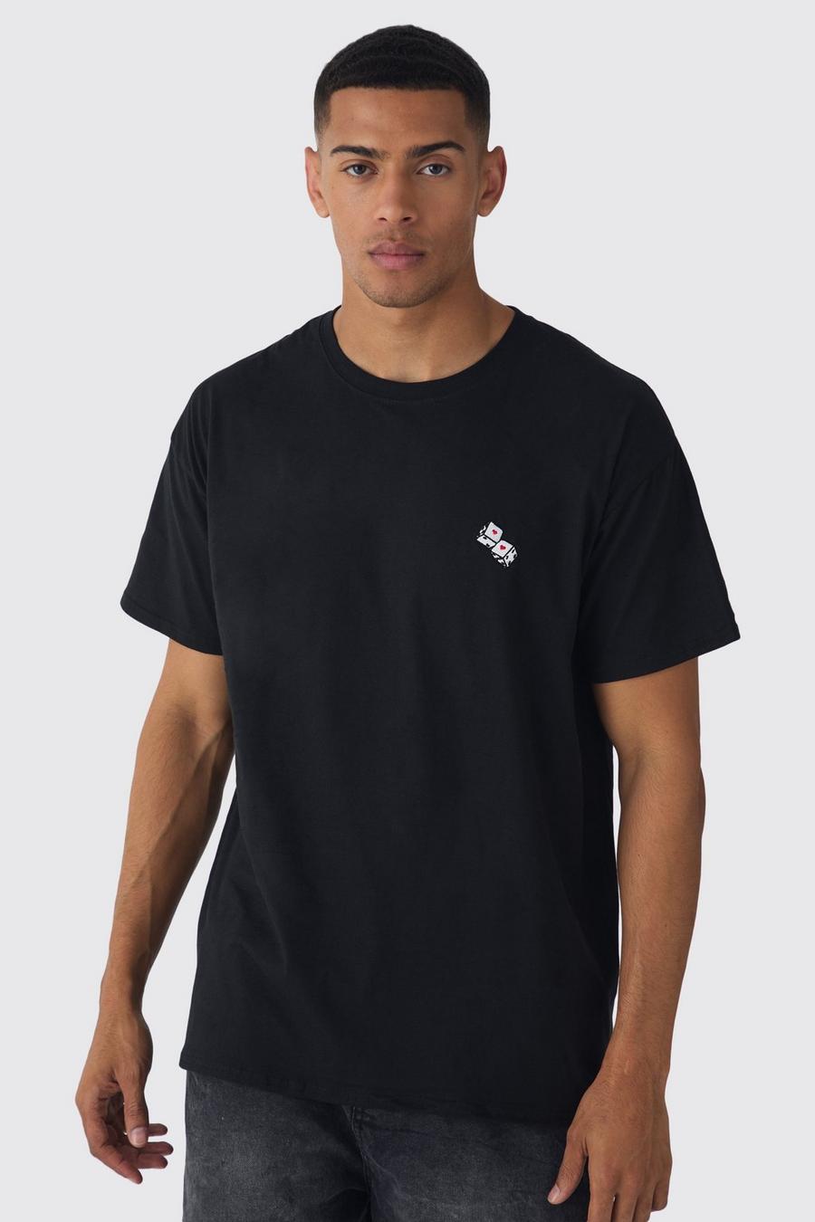 Black Oversized Dice Embroidered T-shirt image number 1