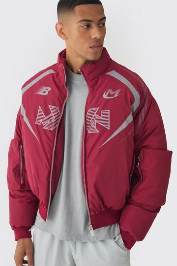 Oversized Boxy Moto Puffer Bomber Jacket burgundy