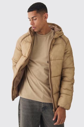 Washed Seam Hooded Puffer Jacket In Camel camel