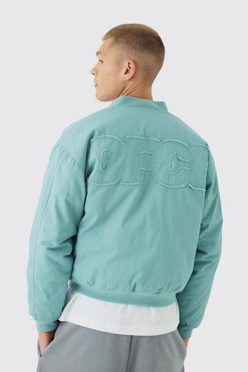 Boxy OFCL Applique Twill Padded Bomber Jacket In Light Blue light blue