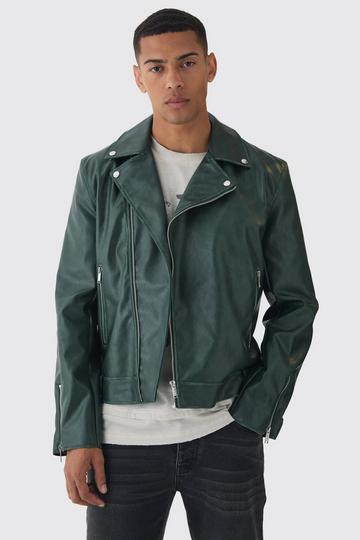 Gebleekte PU Biker Jas In Groen green