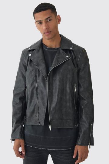 Washed Pu Biker Jacket In Black black