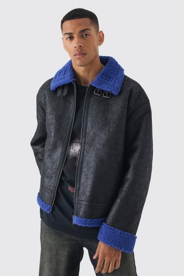 Extreem Oversized Nep Suède Aviator Jacket In Zwart black