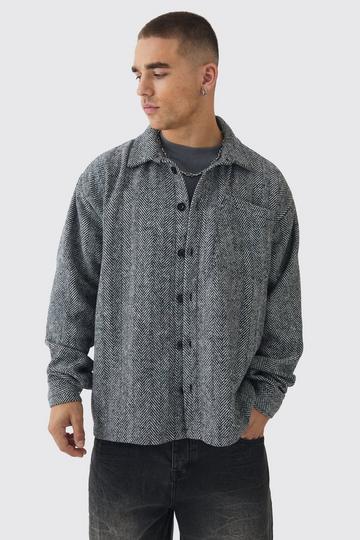 Regular Herringbone Overshirt black