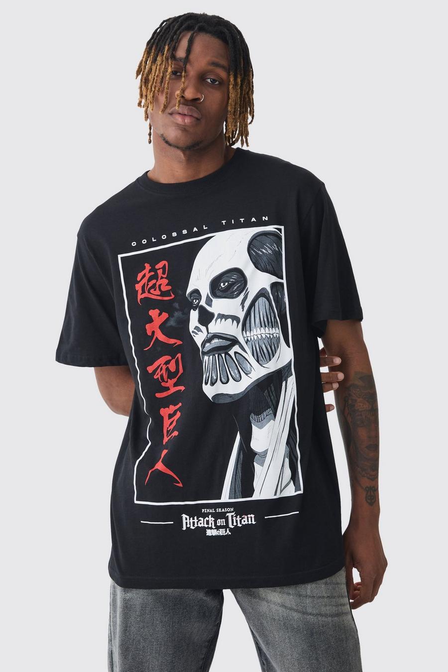 Tall Attack Of Titan Anime Printed Licensed T-shirt In Black image number 1