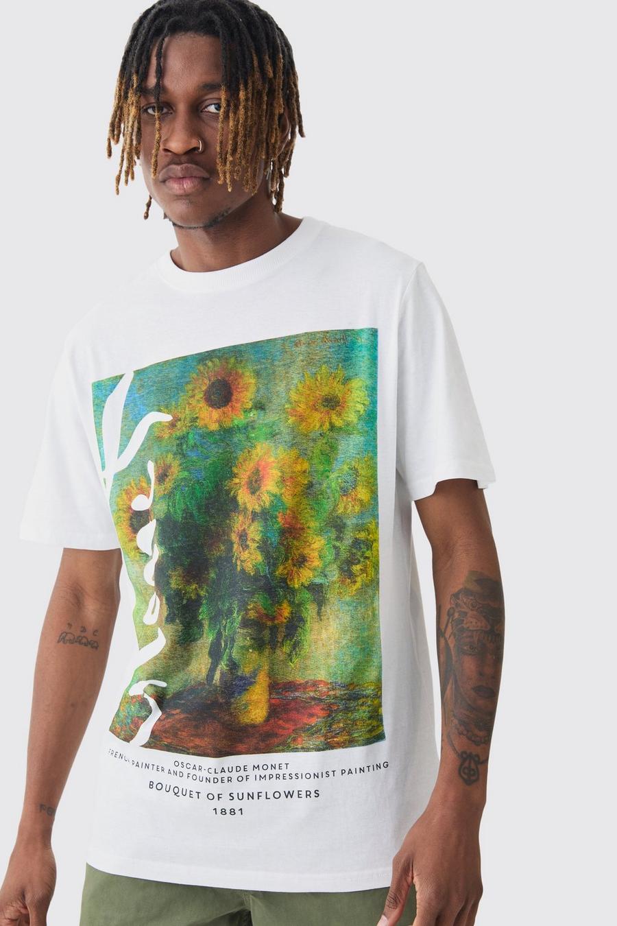 Tall Monet Sunflower Printed Licensed T-shirt In White image number 1