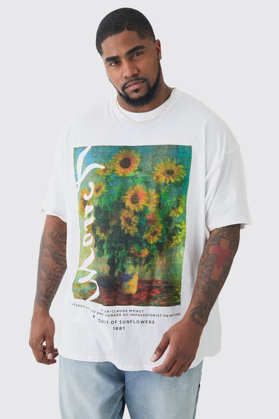 Plus Monet Sunflower Printed Licensed T-shirt In White