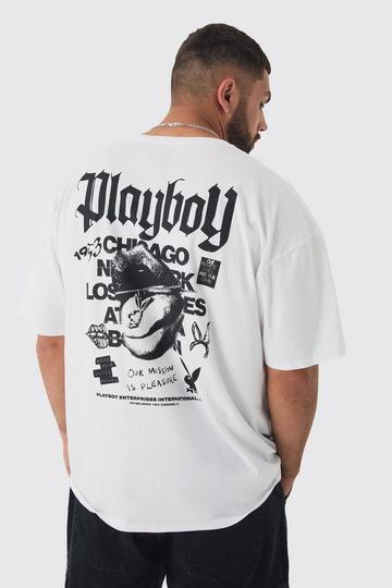 White Plus Playboy Back Printed Licensed T-shirt In White