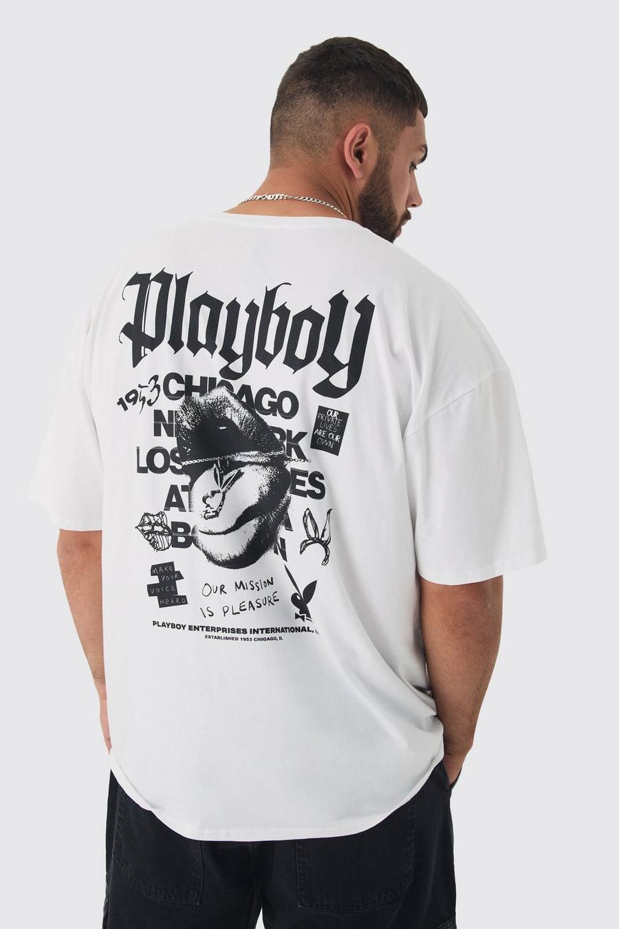 Plus Playboy Back Printed Licensed T-shirt In White image number 1