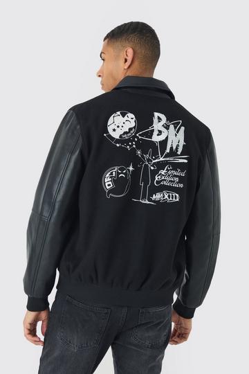 Astro Badge Collared Varsity Jacket In Black black