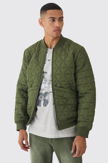 Khaki Quilted Bomber Jacket In Khaki